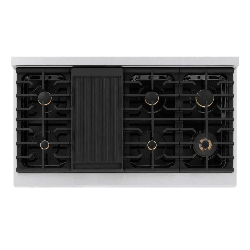 ZLINE 48"Gas Range, Convection Gas Oven, DuraSnow® White Matte, Champagne Bronze SGRSZ-WM-48-CB