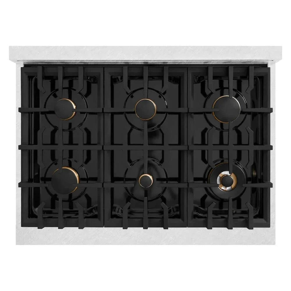 ZLINE 36"Classic Gas Range, Convection Gas Oven, DuraSnow® Stainless Steel, White Matte Door Polished Gold CGRSZ-WM-36-G