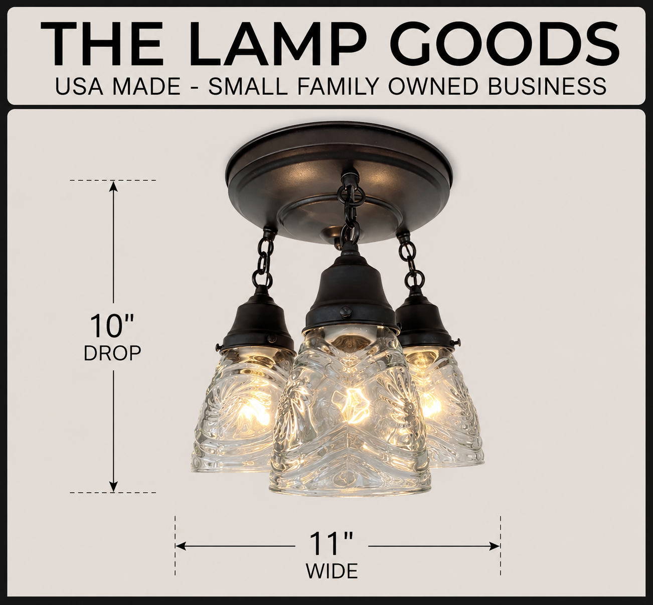 Pressed 1960's Glass Ceiling Light diamond Chain Trio
