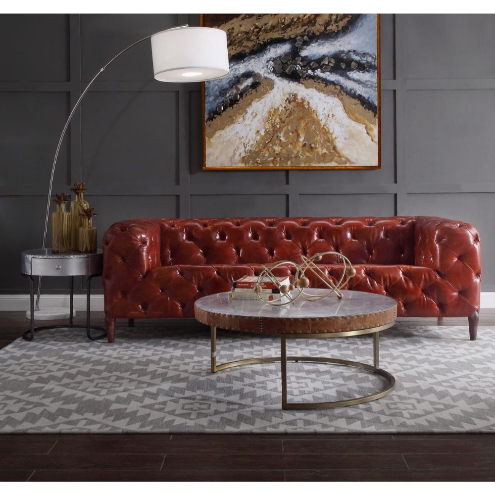 Tamas - 16" Coffee Table - Aluminum & Cocoa Top Grain Leather