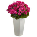 27" Geranium Artificial Plant in White Planter UV Resistant (Indoor/Outdoor)