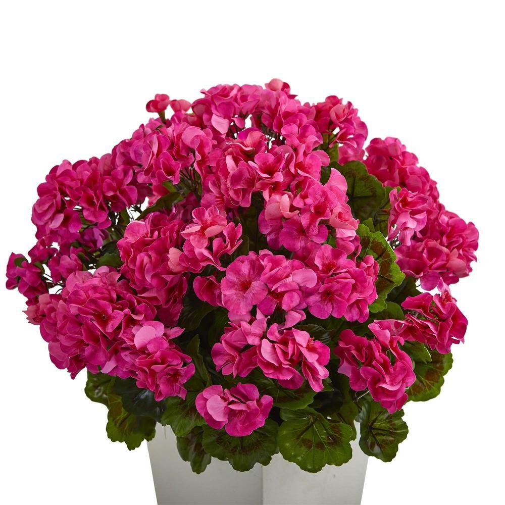 27" Geranium Artificial Plant in White Planter UV Resistant (Indoor/Outdoor)