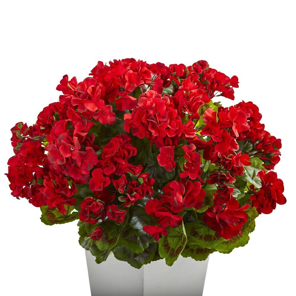27" Geranium Artificial Plant in White Planter UV Resistant (Indoor/Outdoor)