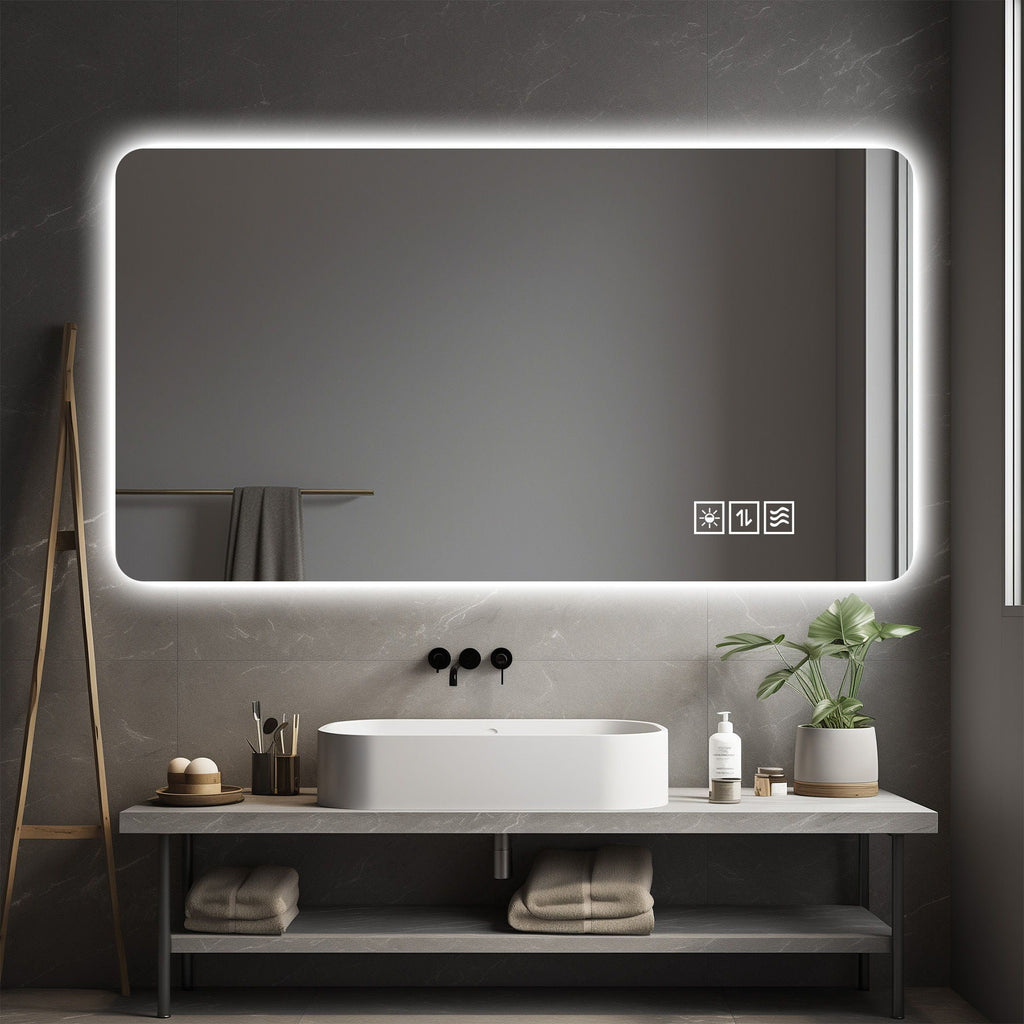 Wall Mounted Bathroom Full Length Makeup Mirror With 3 Color Lighting - Clear
