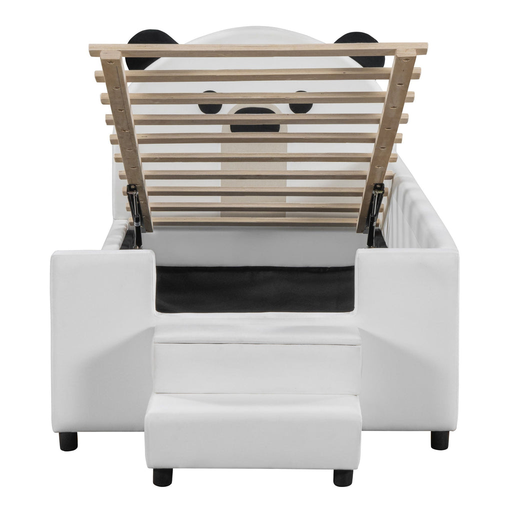 Upholstered Daybed With Bear Shaped Headboard, Hydraulic System And Breathable Fence