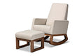 Baxton Studio Yashiya Mid-century Retro Modern Light Beige Fabric Upholstered Rocking Chair and Ottoman Set