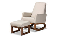 Baxton Studio Yashiya Mid-century Retro Modern Light Beige Fabric Upholstered Rocking Chair and Ottoman Set
