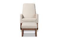 Baxton Studio Yashiya Mid-century Retro Modern Light Beige Fabric Upholstered Rocking Chair and Ottoman Set