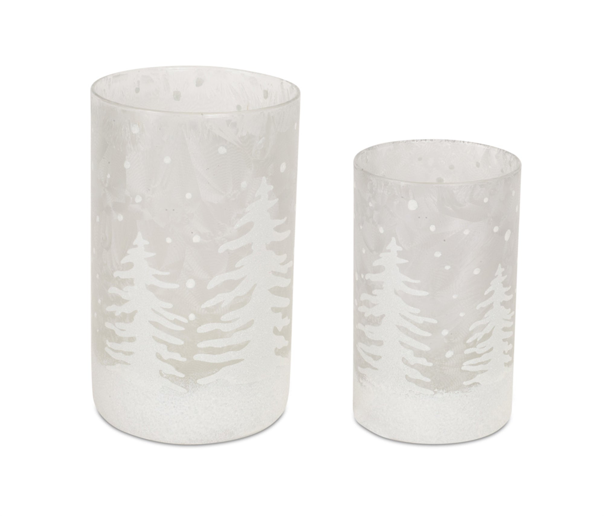 Frosted Votive Candle Holder with Snowy Forest (Set of 4)