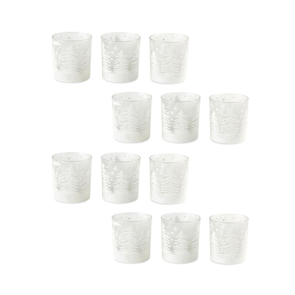 Frosted Votive Candle Holder with Snowy Forest (Set of 12)