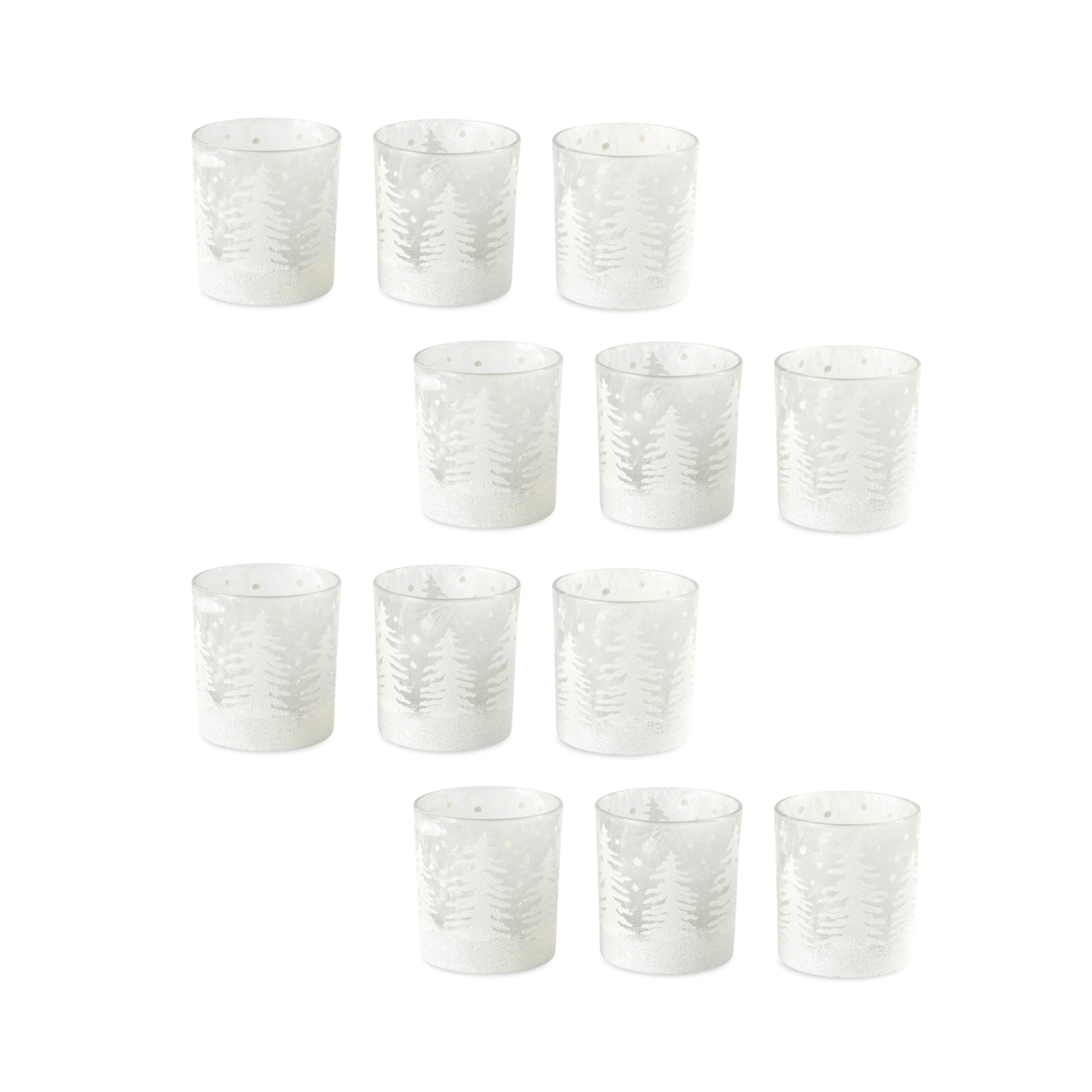 Frosted Votive Candle Holder with Snowy Forest (Set of 12)