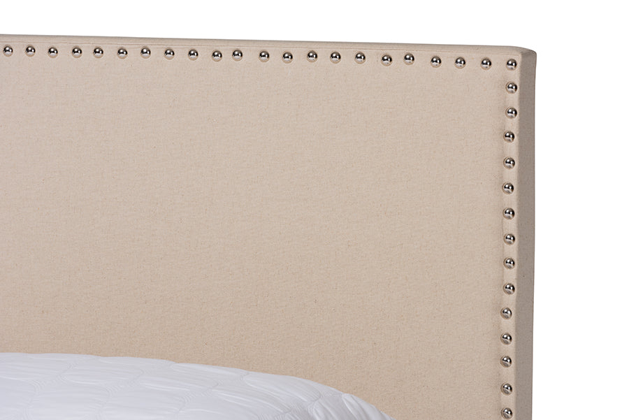 Baxton Studio Ramon Modern and Contemporary Beige Linen Fabric Upholstered Full Size Panel Bed with Nailhead Trim