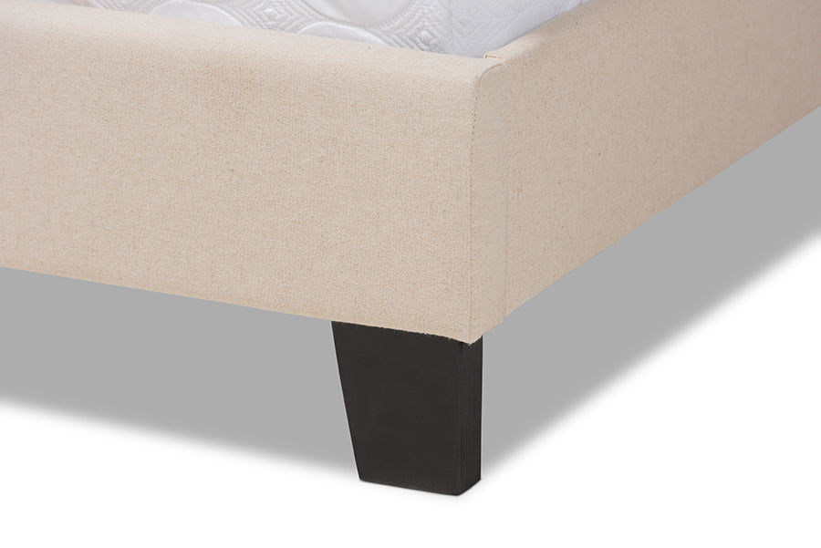 Baxton Studio Ramon Modern and Contemporary Beige Linen Fabric Upholstered Full Size Panel Bed with Nailhead Trim