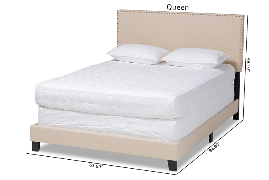 Baxton Studio Ramon Modern and Contemporary Beige Linen Fabric Upholstered Full Size Panel Bed with Nailhead Trim
