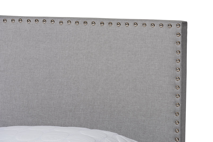 Baxton Studio Ramon Modern and Contemporary Grey Linen Fabric Upholstered Full Size Panel Bed with Nailhead Trim