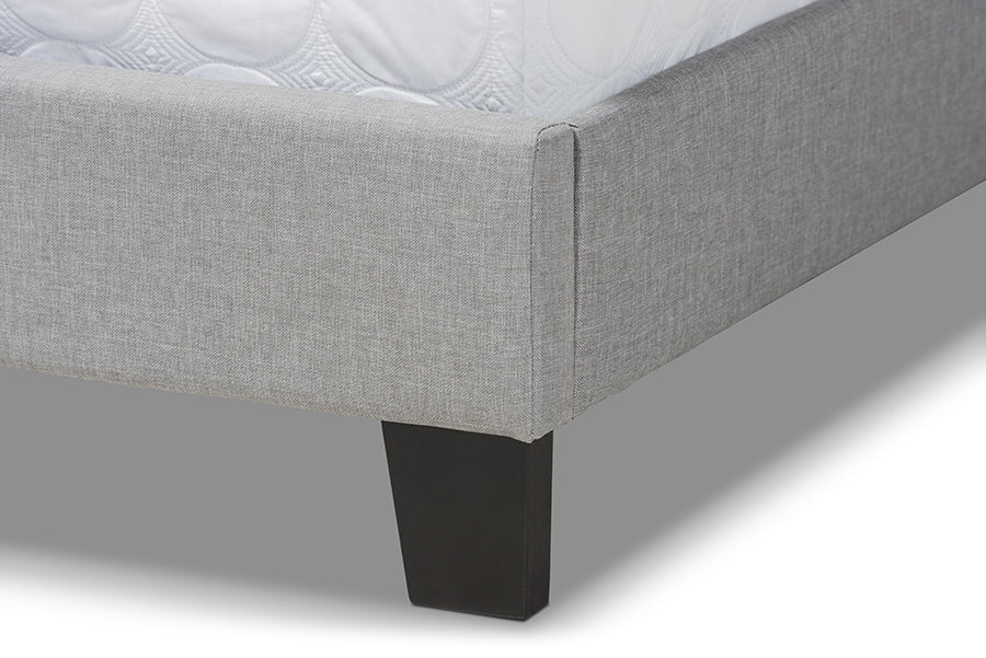 Baxton Studio Ramon Modern and Contemporary Grey Linen Fabric Upholstered Full Size Panel Bed with Nailhead Trim
