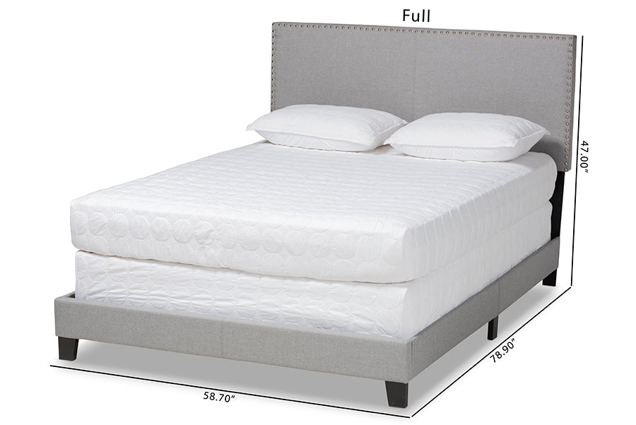 Baxton Studio Ramon Modern and Contemporary Grey Linen Fabric Upholstered Full Size Panel Bed with Nailhead Trim