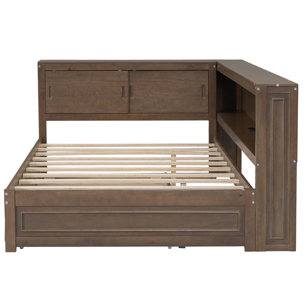 Daybed With Storage Shelves, LED, USB, And Trundle