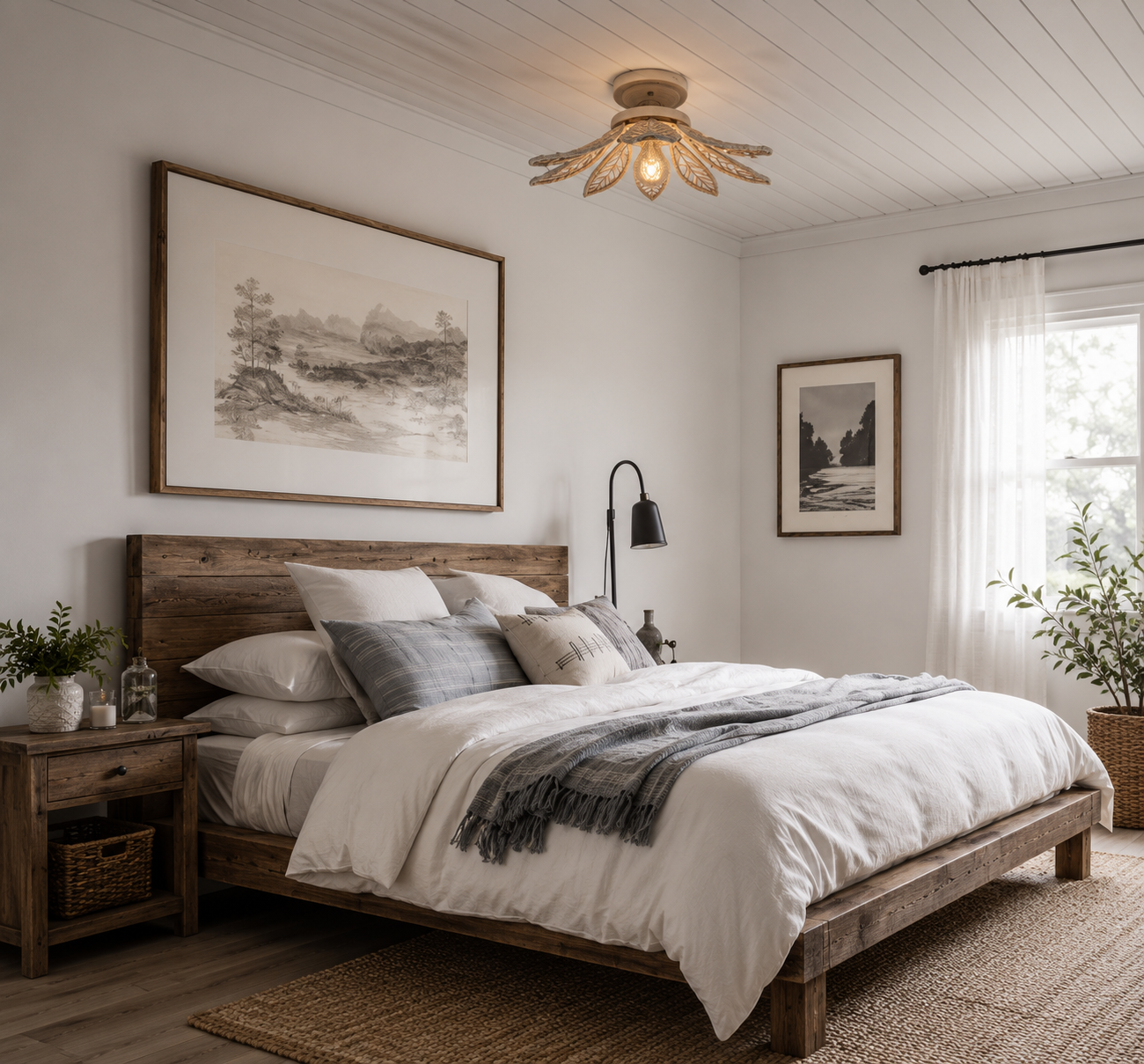 IVORY Natural FLORAL Ceiling Light Fixture