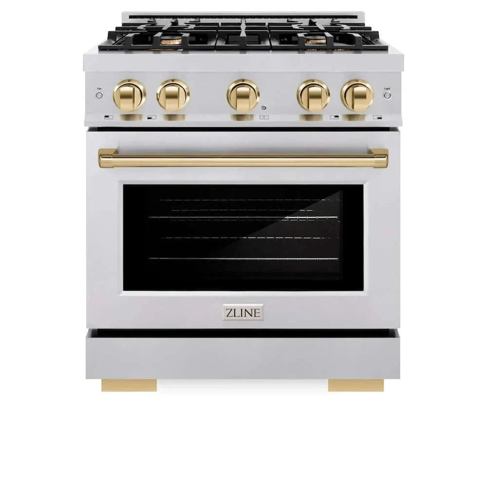 ZLINE 30" Select Dual Fuel Range Gas Cooktop Electric Convection Oven Stainless Steel Gold HDRZ-30-G