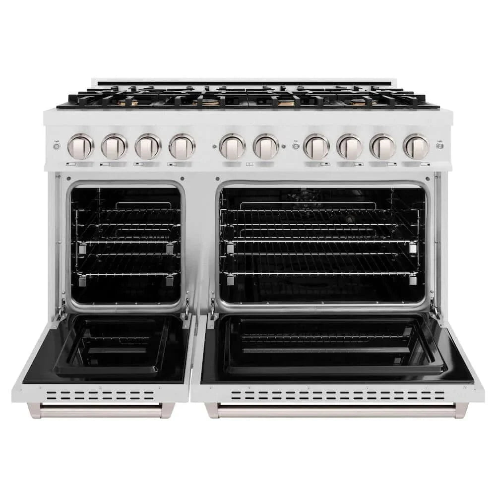 ZLINE 48" Dual Fuel Range, Gas Cooktop, Electric Convection Oven DuraSnow® Stainless Steel, Brass Burners CDRS-BR-48