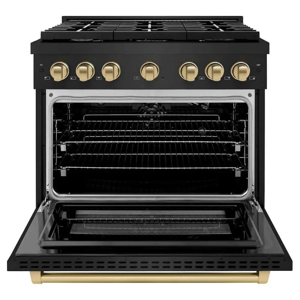 ZLINE 36"Gas Range, Convection Gas Oven, Black, Champagne Bronze,SGRBZ-36-CB