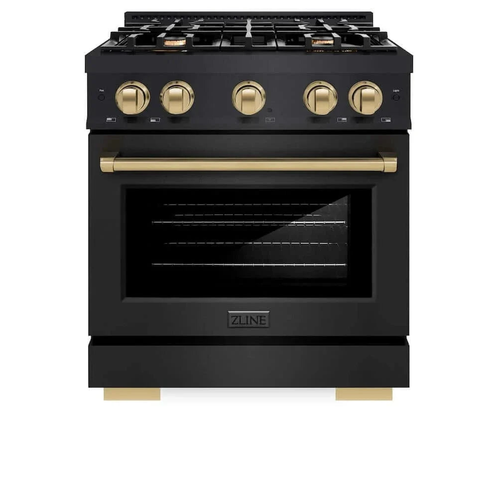 ZLINE 30" Select Dual Fuel Range Gas Cooktop Electric Convection Oven Black Stainless Steel Champagne Bronze HDRBZ-30-CB