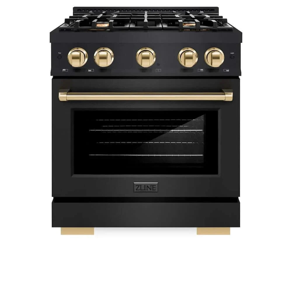 ZLINE 30" Select Gas Range Convection Gas Oven Black Stainless Steel Gold HGRBZ-30-G