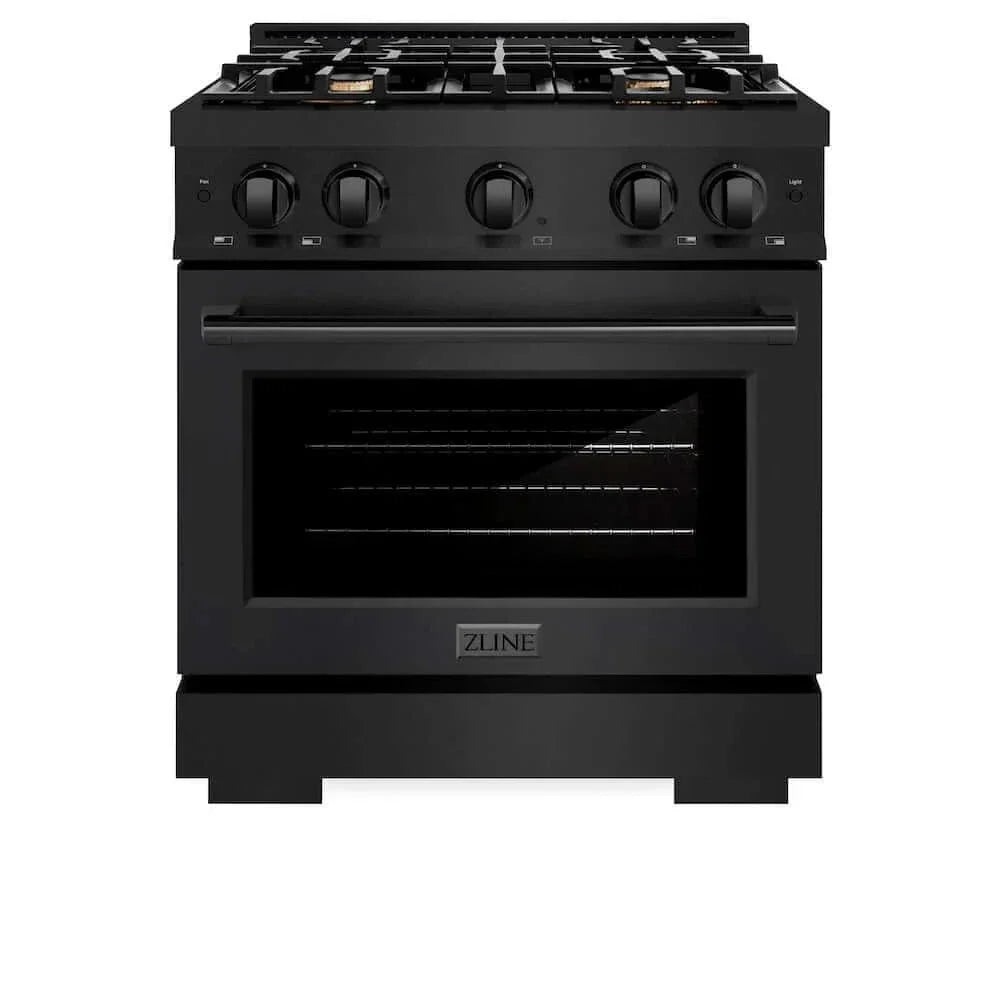 ZLINE 30" Select Dual Fuel Range Gas Cooktop Electric Convection Oven Black Stainless Steel Brass Burners HDRB-BR-30