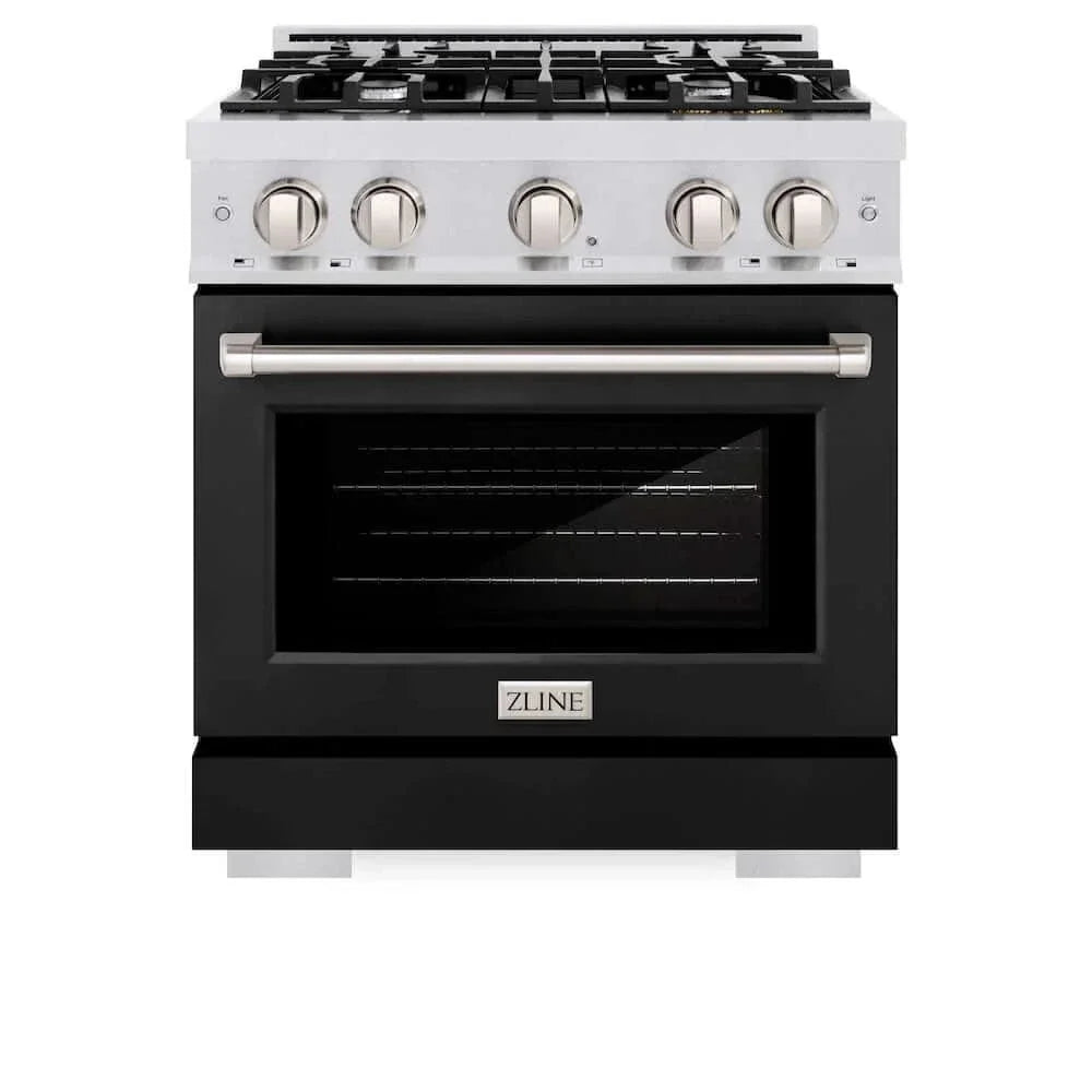 ZLINE 30" Select Dual Fuel Range Gas Cooktop Electric Convection Oven DuraSnow® Stainless Steel Black Matte Door HDRS-BLM-30