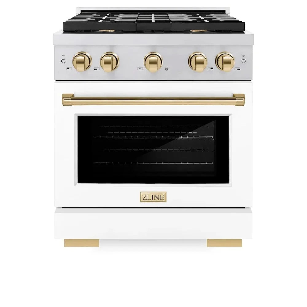 ZLINE 30"Paramount Dual Fuel Range White Matte Gold SDRZ-WM-30-G