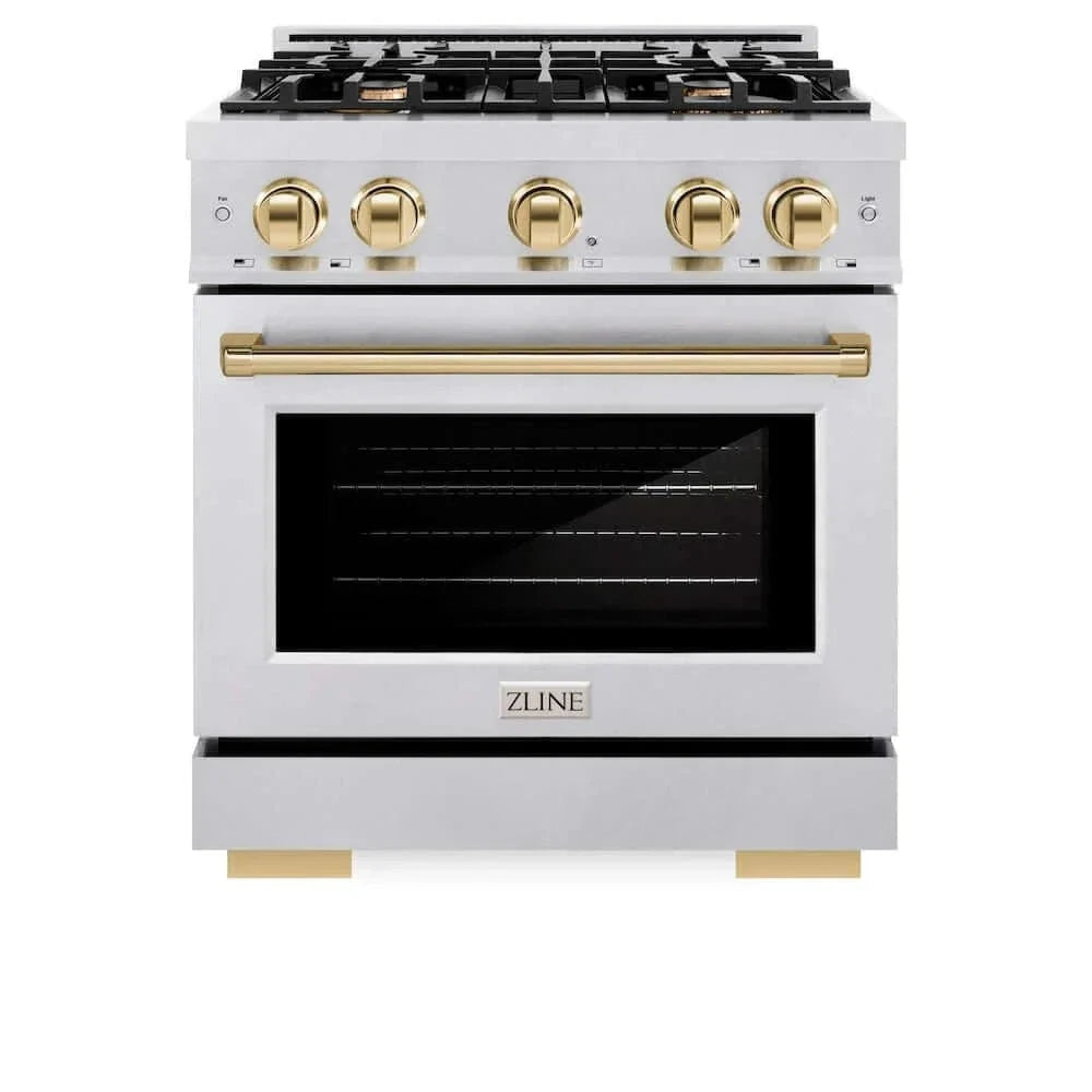 ZLINE 30" Select Gas Range Convection Gas Oven DuraSnow® Stainless Steel Gold HGRSZ-30-G