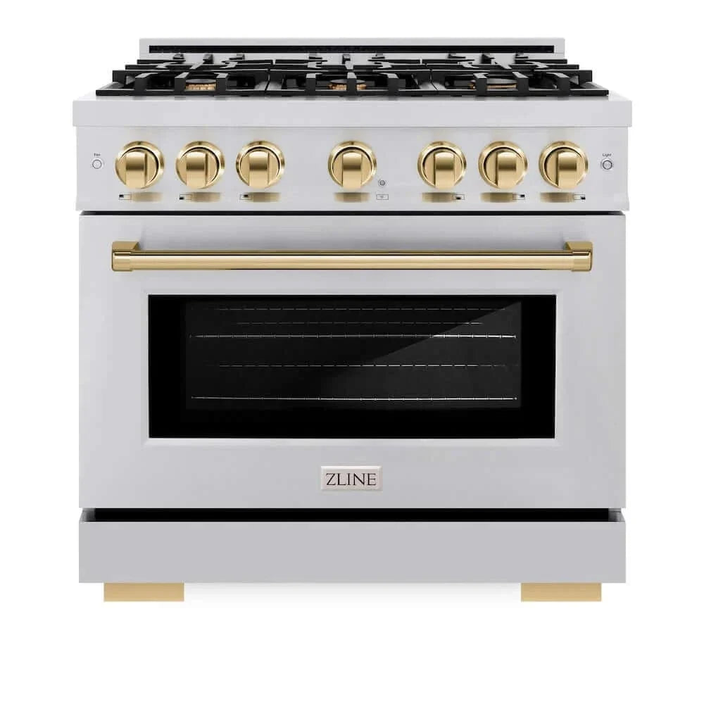 ZLINE 36" Select Gas Range Convection Gas Oven Stainless Steel Gold HGRZ-36-G