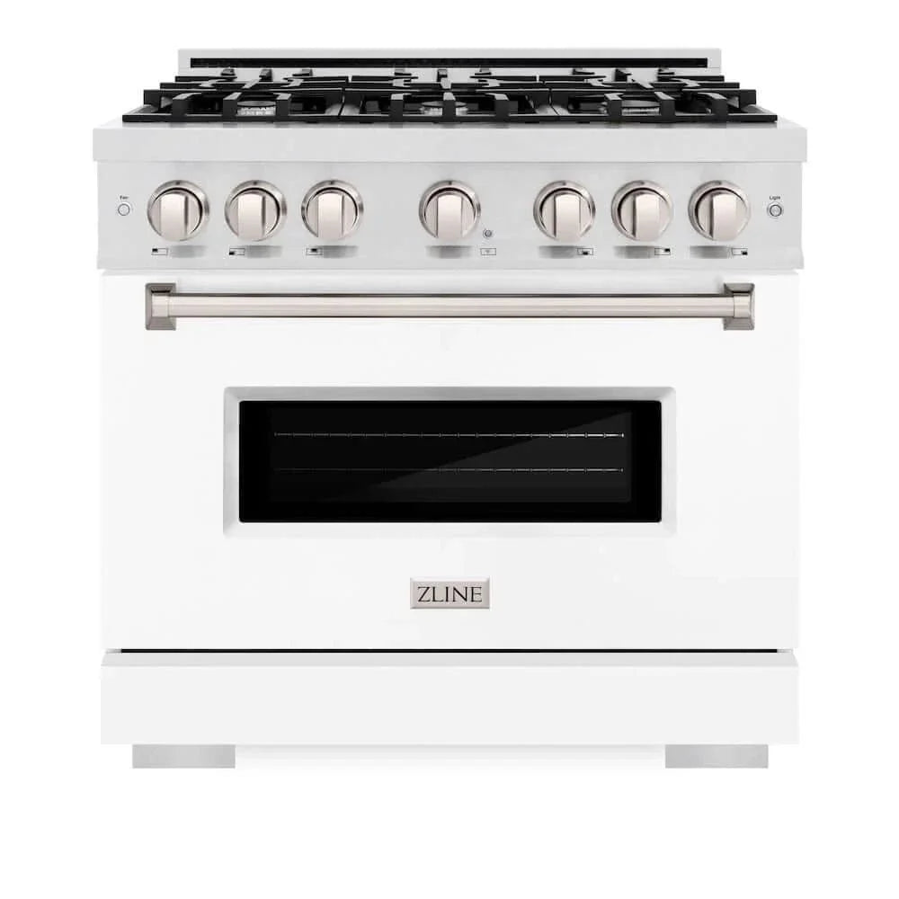 ZLINE 36"Classic Gas Range, Convection Gas Oven, DuraSnow® Stainless Steel, White Matte Door CGRS-WM-36