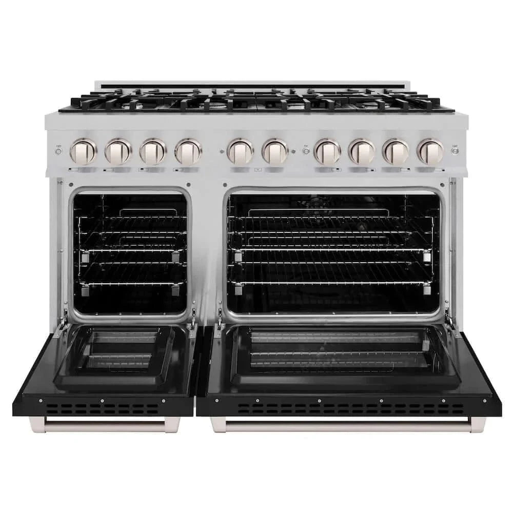 ZLINE 48" Select Dual Fuel Range Gas Cooktop Electric Convection Oven DuraSnow® Stainless Steel Black Matte Door HDRS-BLM-48