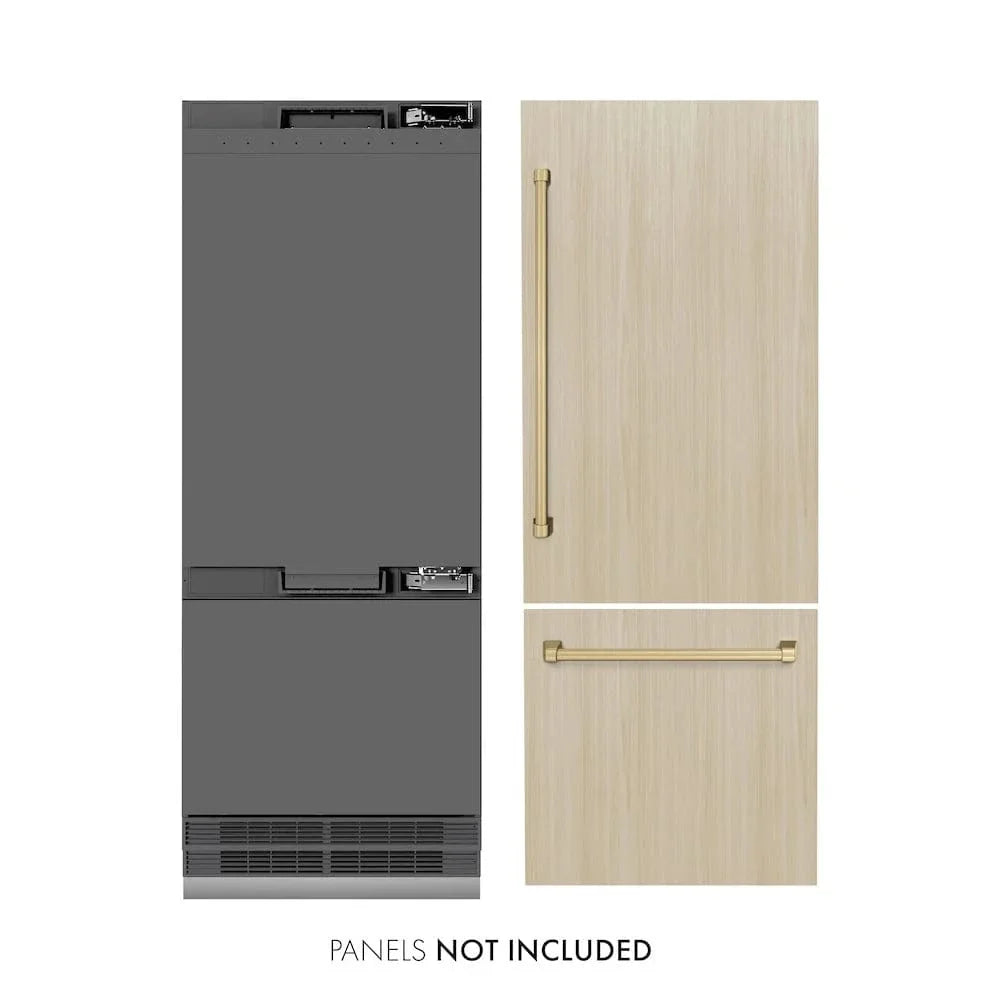 ZLINE 30" Panel Ready Built-In Bottom Freezer Refrigerator,Water Dispenser, Ice Maker,Graphite Gray, Champagne Bronze GRBIVZ-30-CB
