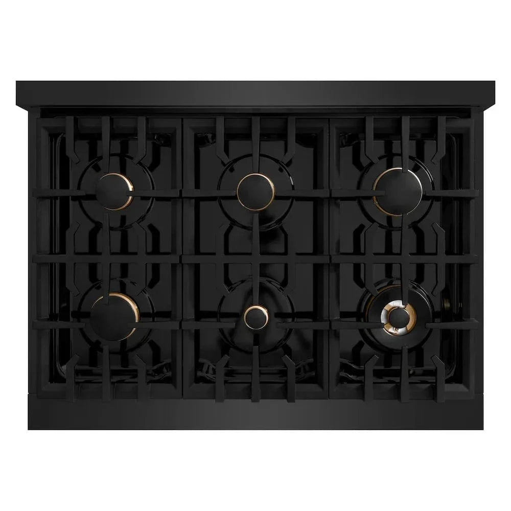 ZLINE 36" Classic Gas Range, Convection Gas Oven Black Stainless Steel, Gold CGRBZ-36-G