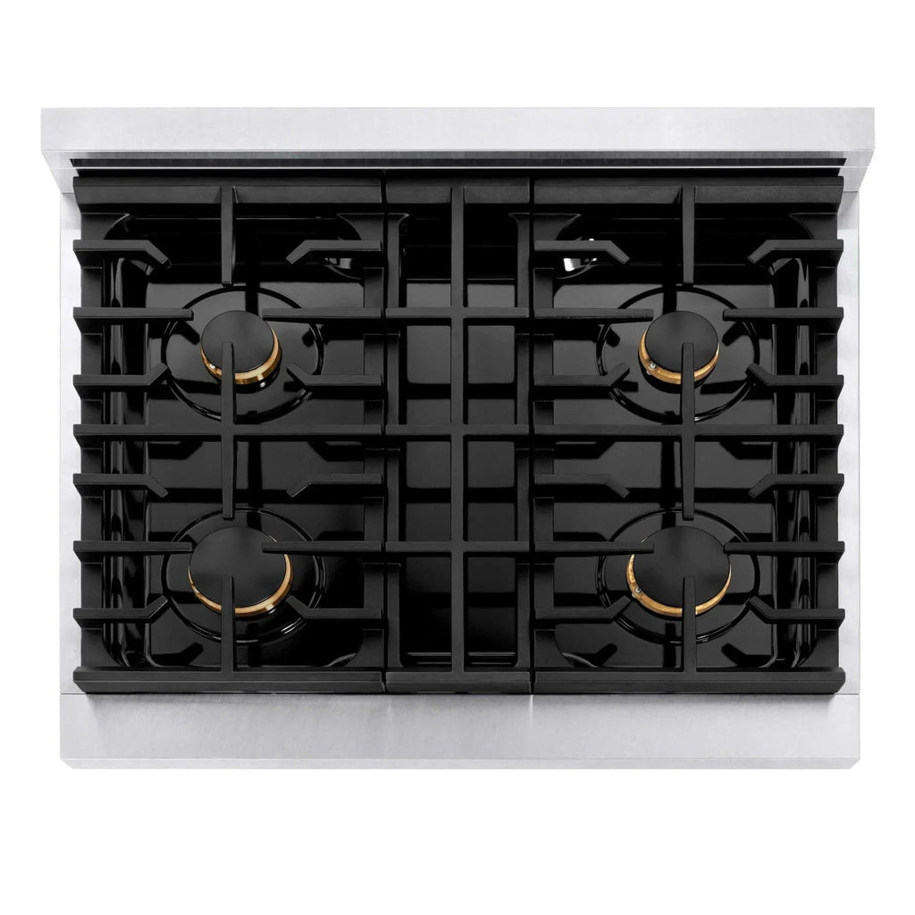 ZLINE 30"Paramount Dual Fuel Range DuraSnow® White Matte, Matte Black SDRSZ-WM-30-MB
