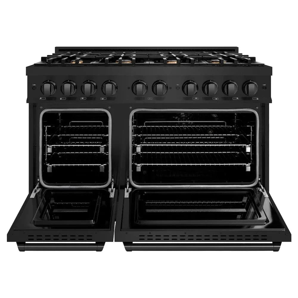 ZLINE 48" Classic Gas Range, Convection Gas Oven Black Stainless Steel Brass Burners, CGRB-BR-48