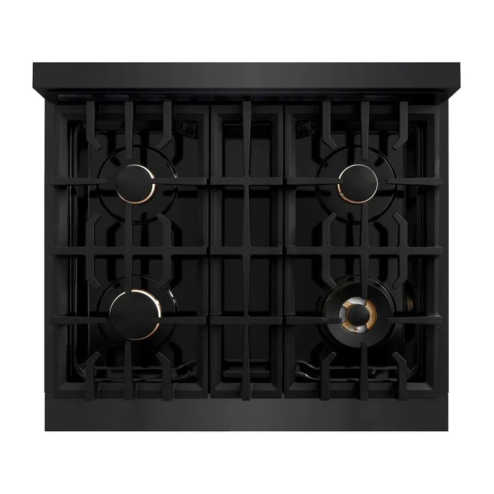 ZLINE 30" Classic Gas Range, Convection Gas Oven Black Stainless Steel, Gold CGRBZ-30-G
