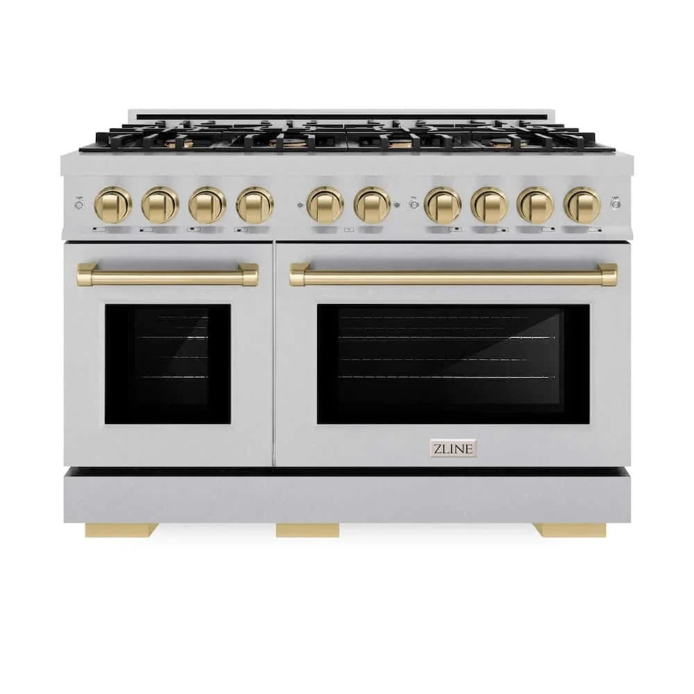 ZLINE 48" Select Dual Fuel Range Gas Cooktop Electric Convection Oven DuraSnow® Stainless Steel Champagne Bronze HDRSZ-48-CB