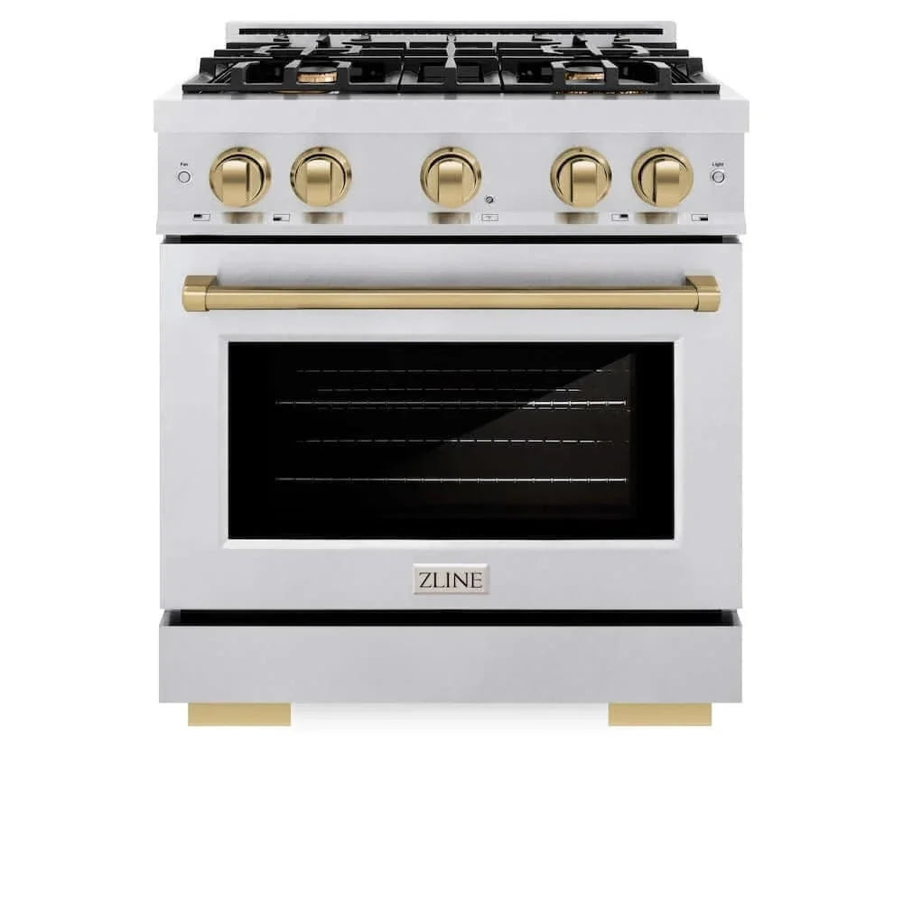 ZLINE 30" Select Dual Fuel Range Gas Cooktop Electric Convection Oven DuraSnow® Stainless Steel Champagne Bronze HDRSZ-30-CB