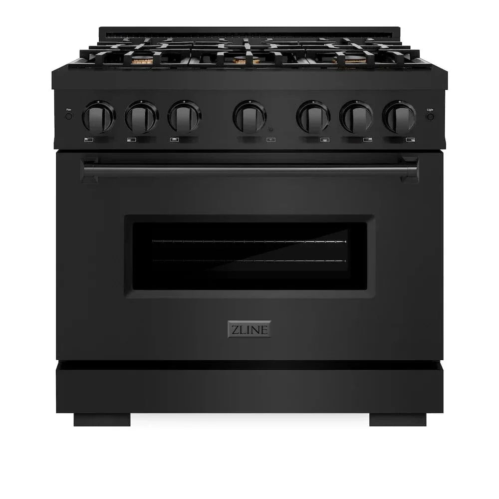 ZLINE 36" Classic Gas Range, Convection Gas Oven Black Stainless Steel Brass Burners, CGRB-BR-36