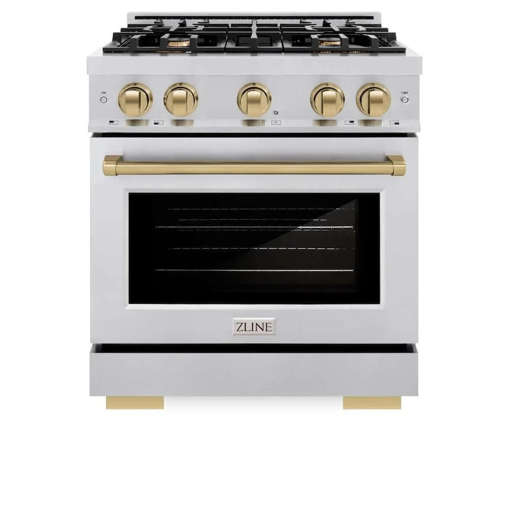 ZLINE 30" Select Dual Fuel Range Gas Cooktop Electric Convection Oven Stainless Steel Champagne Bronze HDRZ-30-CB
