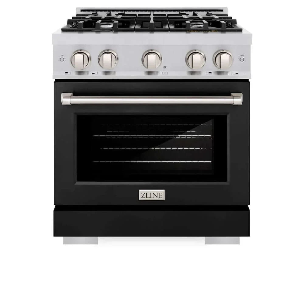 ZLINE 30" Select Dual Fuel Range Gas Cooktop Electric Convection Oven Stainless Steel Black Matte Door HDR-BLM-30