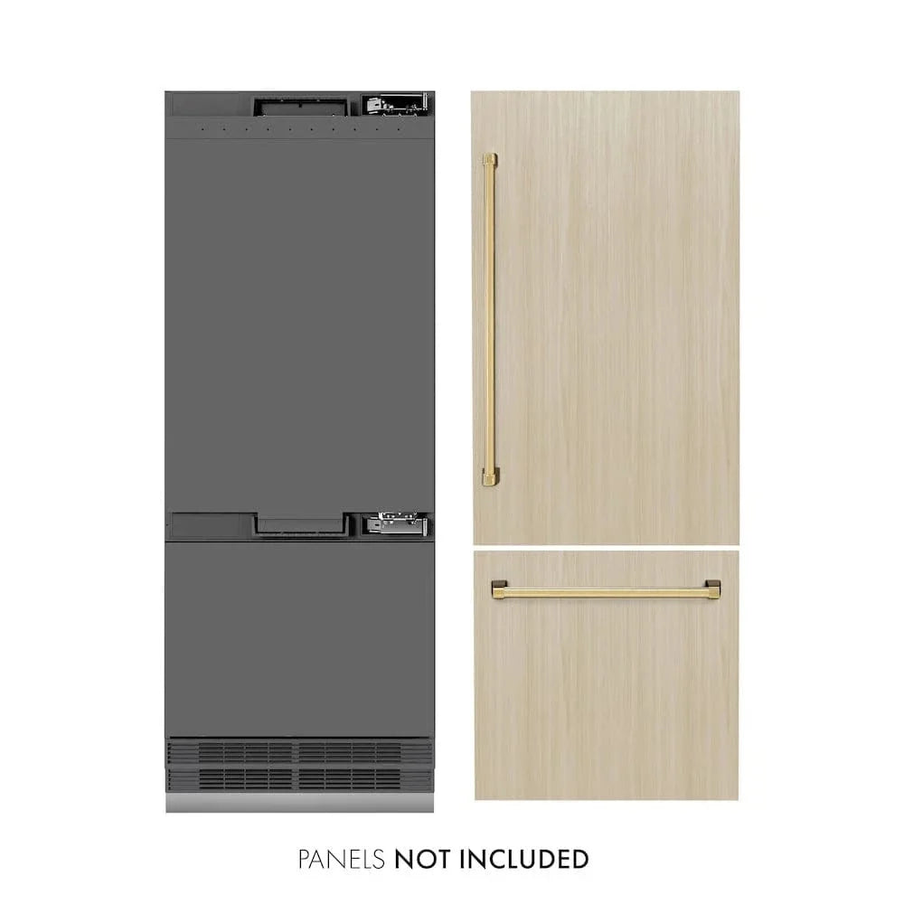 ZLINE 30" Panel Ready Built-In Bottom Freezer Refrigerator,Water Dispenser, Ice Maker,Graphite Gray, Gold GRBIVZ-30-G