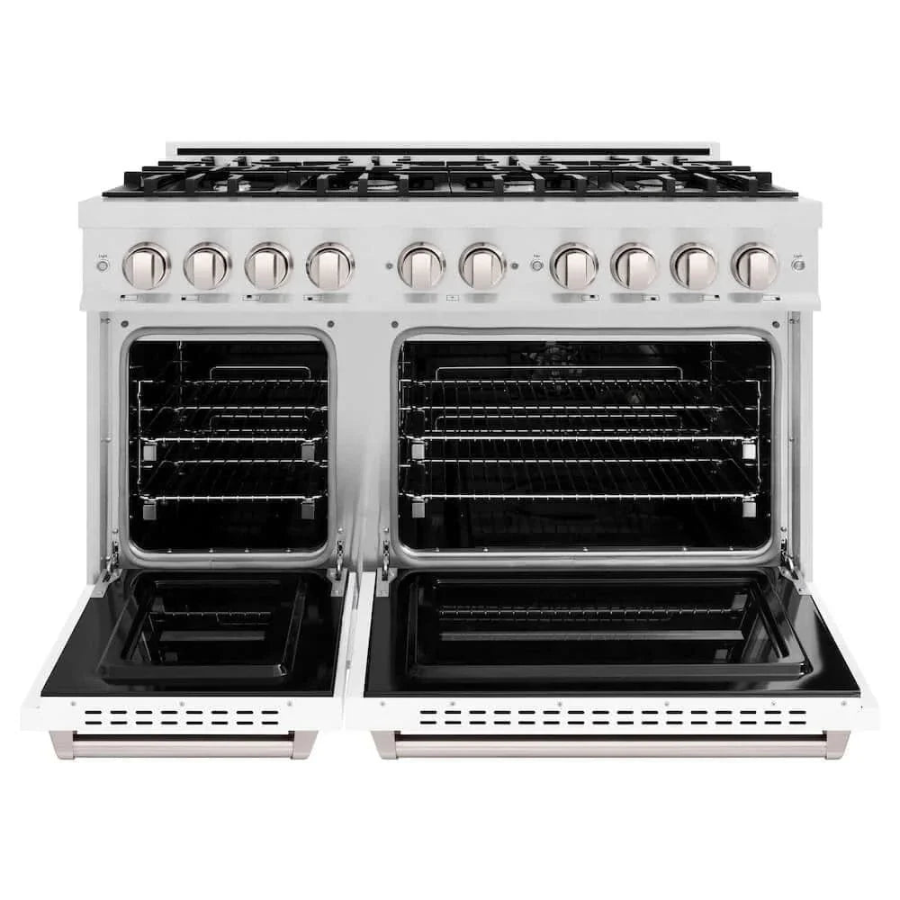 ZLINE 48" Dual Fuel Range, Gas Cooktop, Electric Convection Oven DuraSnow® Stainless Steel, White Matte Door CDRS-WM-48