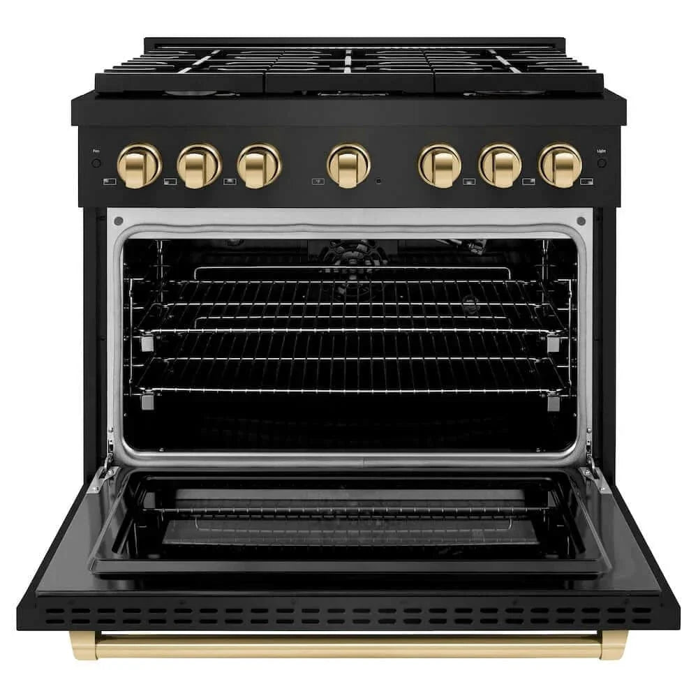ZLINE 36"Gas Range, Convection Gas Oven, Black, Gold,SGRBZ-36-G