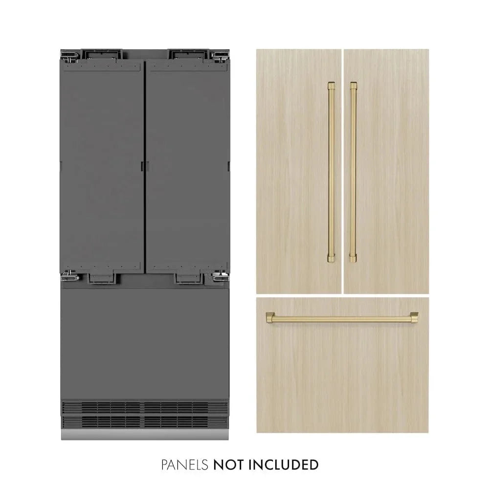 ZLINE 36" Panel Ready Built-In Bottom Freezer Refrigerator,Water Dispenser, Ice Maker,Graphite Gray, Champagne Bronze GRBIVZ-36-CB