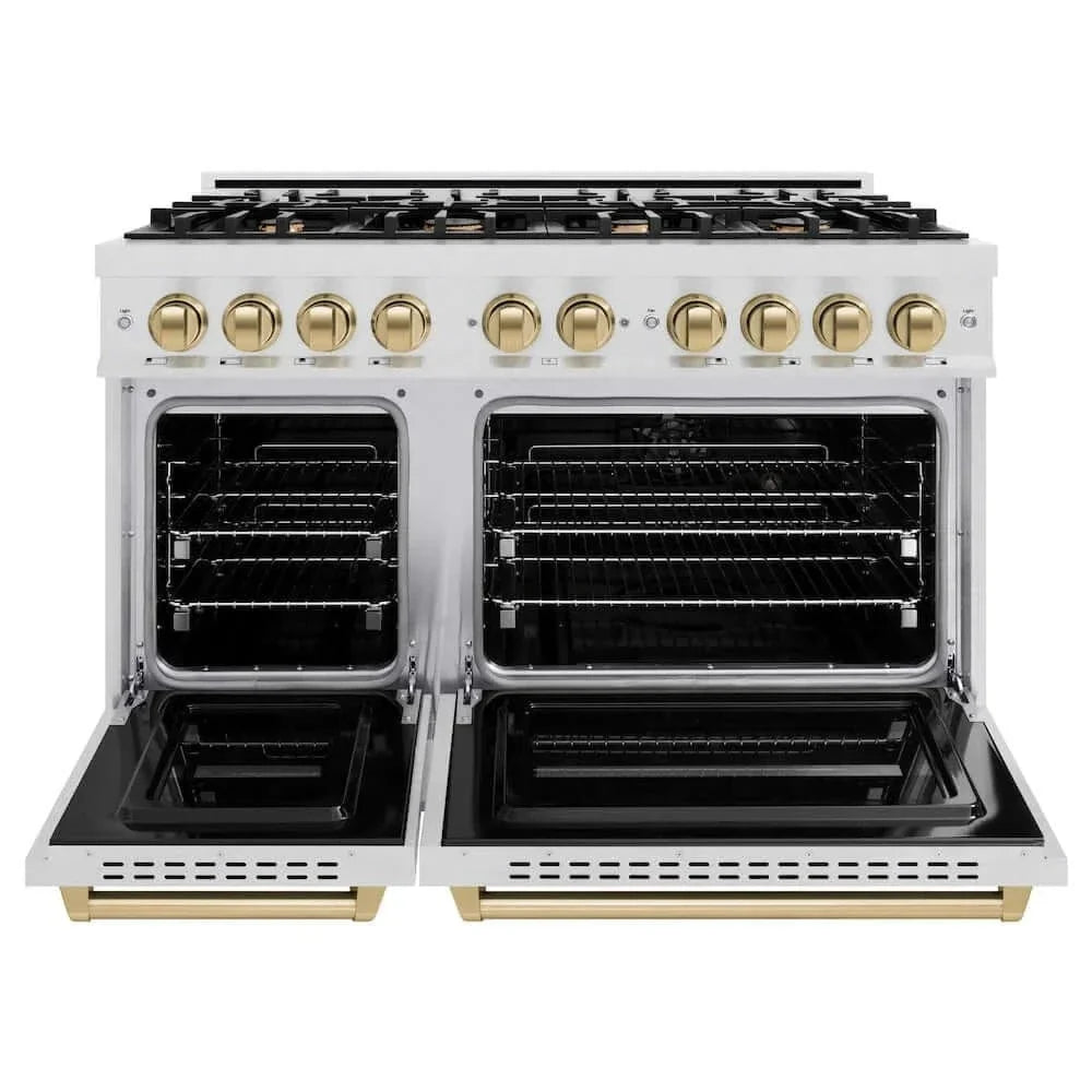 ZLINE 48" Classic Gas Range, Convection Gas Oven DuraSnow® Stainless Steel, Champagne Bronze CGRSZ-48-CB